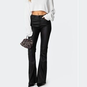 Edikted Black Faux Leather Flare Pants